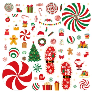 Christmas party wall stickers featuring gingerbread man candy and Santa footprints