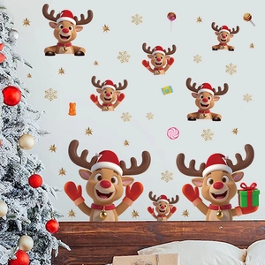 Weihnachts-Wandtattoo mit Cartoon-Rentieren und goldenen Schneeflocken für Deko
