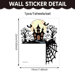 Halloween wall sticker set featuring haunted castle, bats, and ghosts for party decor