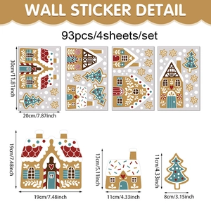 Detailed view of gingerbread house and snowflake PVC stickers with exact size measurements