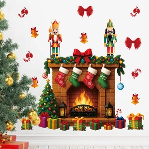 Christmas wall stickers set featuring fireplace nutcracker soldiers and festive decor