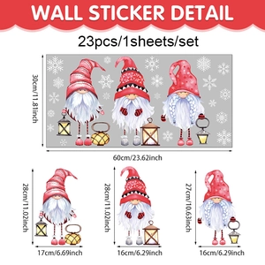 Detailed sheet of pink Christmas gnome window stickers with dimensions for holiday decor