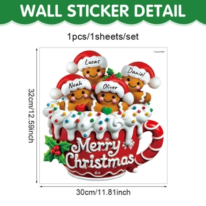 Detailed view of Christmas gingerbread man wall sticker with Merry Christmas red cup and sizes