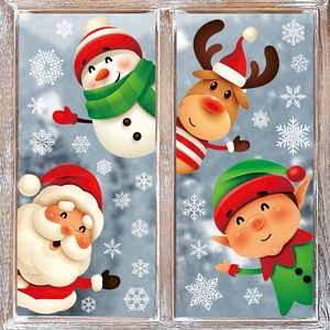 Christmas Window Stickers Static Cling PVC Santa Claus Snowman Reindeer Snowflake Decals For Holiday Glass Window Decoration