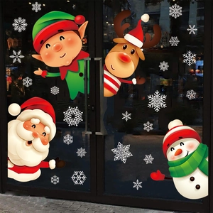 Christmas window decals with Santa Claus, Snowman, Reindeer and snowflakes for glass decor