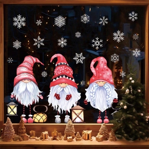 Christmas Gnome Window Stickers Static Cling Snowflake Decals For Glass Nordic Xmas Home Decoration Window Film Mural