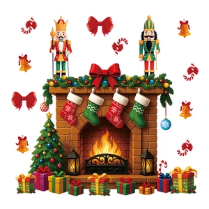 Christmas wall stickers with fireplace, nutcracker soldiers, and festive decor set