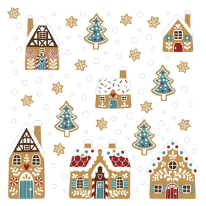 Christmas gingerbread house and snowflake window stickers set for holiday decor