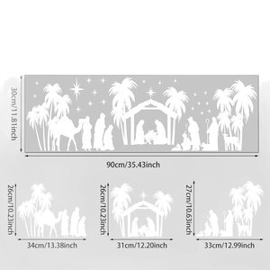 White PVC Nativity Scene Christmas window stickers with Jesus and Star silhouettes