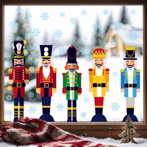 Nutcracker soldier Christmas window stickers for wall decoration with winter snow background