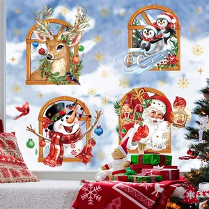 3D Christmas window stickers set featuring Santa, Reindeer, Snowman and Penguin decals
