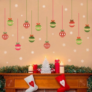 Christmas wall decals with colorful ornaments and snowflakes for festive window decoration