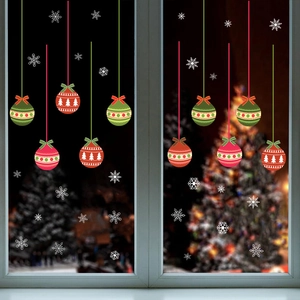 Christmas Window Stickers PVC Static Cling Ornament Ball Snowflake DIY Decal For Glass Festive Party Home Decor