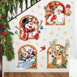 3D Christmas window stickers with Santa, snowman, penguin, and reindeer festive designs