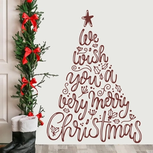 Christmas tree shaped wall sticker with merry christmas text for holiday home decor