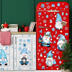 Adesivi natalizi blu con gnomi e fiocchi di neve decorazioni in PVC per finestre