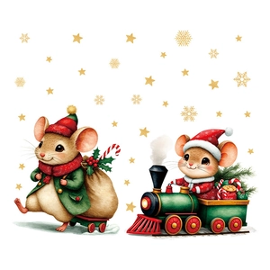 Christmas mouse stickers with gift bags and festive steam train for nursery wall decor