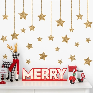 Stickers muraux étoiles dorées étincelantes avec décorations de Noël festives