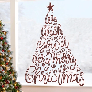 Merry Christmas tree-shaped wall sticker in burgundy for festive holiday home decoration