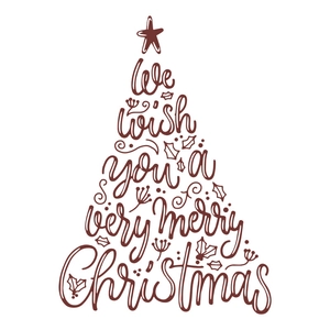 Christmas tree shaped vinyl wall decal with Merry Christmas text in deep red hue