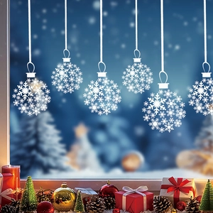 Autocollants de Fenêtre de Noël Boules Flocons de Neige Étoiles Or Maison de Pain d'Épices PVC Stickers Amovibles pour Vitrine Fête