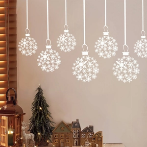 Stickers muraux boules de Noël en flocons blancs pour décoration festive de vitrine