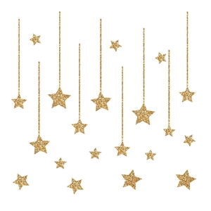 Lot d'étoiles dorées scintillantes avec fils de suspension pour décoration de Noël