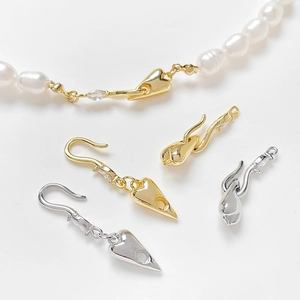 14k gold plated heart fishhook clasp with cubic zirconia for pearl jewelry making