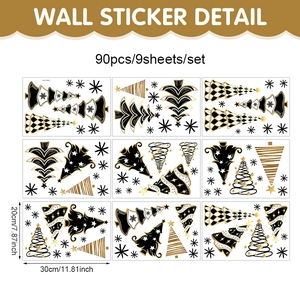 Set of 9 gold Christmas tree window stickers with 90 snowflakes and stars decals