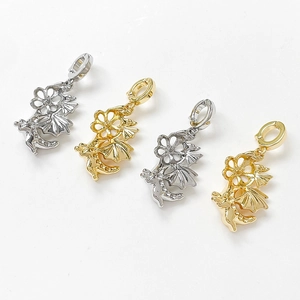 Exquisite gold and silver dragon flower pendants with sparkling rhinestones for jewelry DIY