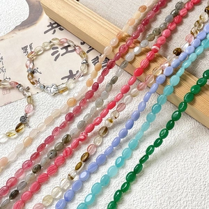 Perles Pierre Naturelle Ovales Polies Agate Cristal Perles Forme de Riz Pour Création de Bijoux DIY Bracelet Matériau