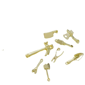 8-delige set gouden mini gereedschap bedeltjes zoals hamer en sleutel voor DIY sieraden