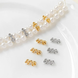 Cuentas Espaciadoras de Flor de Cobre Bañado en Oro 14K Con Circonia para Creación de Joyas DIY Collar de Perlas de Doble Capa