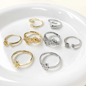 Montature per anelli regolabili in oro 14k per perle fai-da-te con motivi floreali e animali
