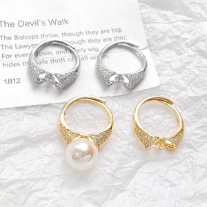 Adjustable 18k gold plated ring bases with micro-set zircon and pearl mounting