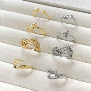 Base per anello regolabile placcata oro 14k con design a gatto e foglia per creazione gioielli
