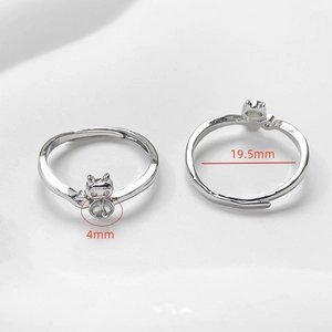 Anelli regolabili a forma di gatto placcati oro 14k per fai da te con base da 4mm