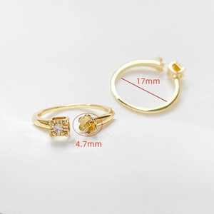 Dettagli dimensionali dell'anello a fiore in oro 14k con zircone e diametro di 17mm