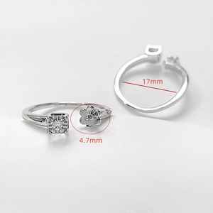 Dettaglio anello argento regolabile con diametro interno 17mm e base per perla da 4,7mm