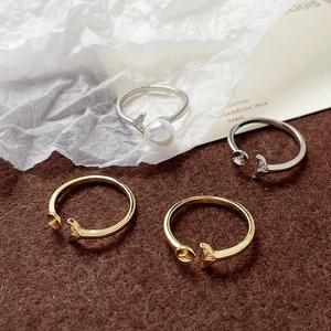 Mermaid Tail Adjustable Open Ring Setting 14k Gold Plated Copper Artificial Pearl Base DIY Jewelry Finding Ring Component For Women