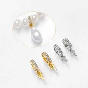 18K Vergoldeter Kupfer Zirkonia Künstliche Perlenverschluss Stecker Stift Für DIY Halskette Armband Schmuckherstellung Anhänger Zubehör