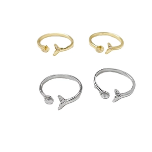 Adjustable 14k gold plated fishtail rings with sparkling zircon and pearl base