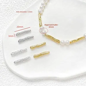 Detail of 20mm 14k gold plated textured branch tube beads for DIY jewelry making