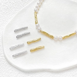 14k gold-filled textured twig spacer beads and pearl necklace with organic metal tubes