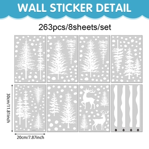Detail view of 8-sheet set with 263 winter forest reindeer and snowflake window stickers
