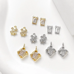 Assorted 14k gold plated irregular zircon charms for DIY jewelry making in gold and silver