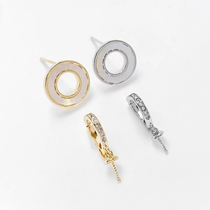 18k gold plated earring settings with mother of pearl and zircon for DIY jewelry making