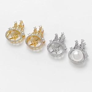 Ciondolo a corona placcato oro 14k con zirconi per basi di gioielli con perle fai da te