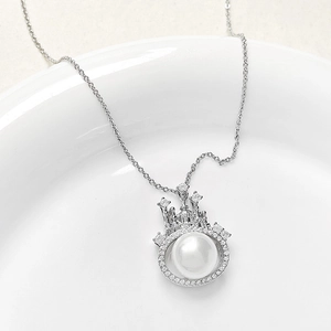 Pendaglio corona castello con perla in oro 14k e zirconi per collane e bracciali fai-da-te
