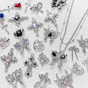 Punk Goth Alloy Butterfly Heart Cross Rose Pendants DIY Jewelry Charms For Necklace Bracelet Making Zirconia Rhinestone Pearl Enamel